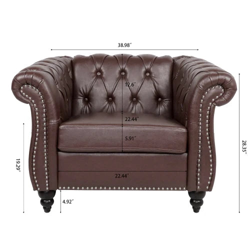 PU Rolled Arm Chesterfield Three Seater Sofa. Home Furniture Luxury Modern Sofa Furniture Living Room