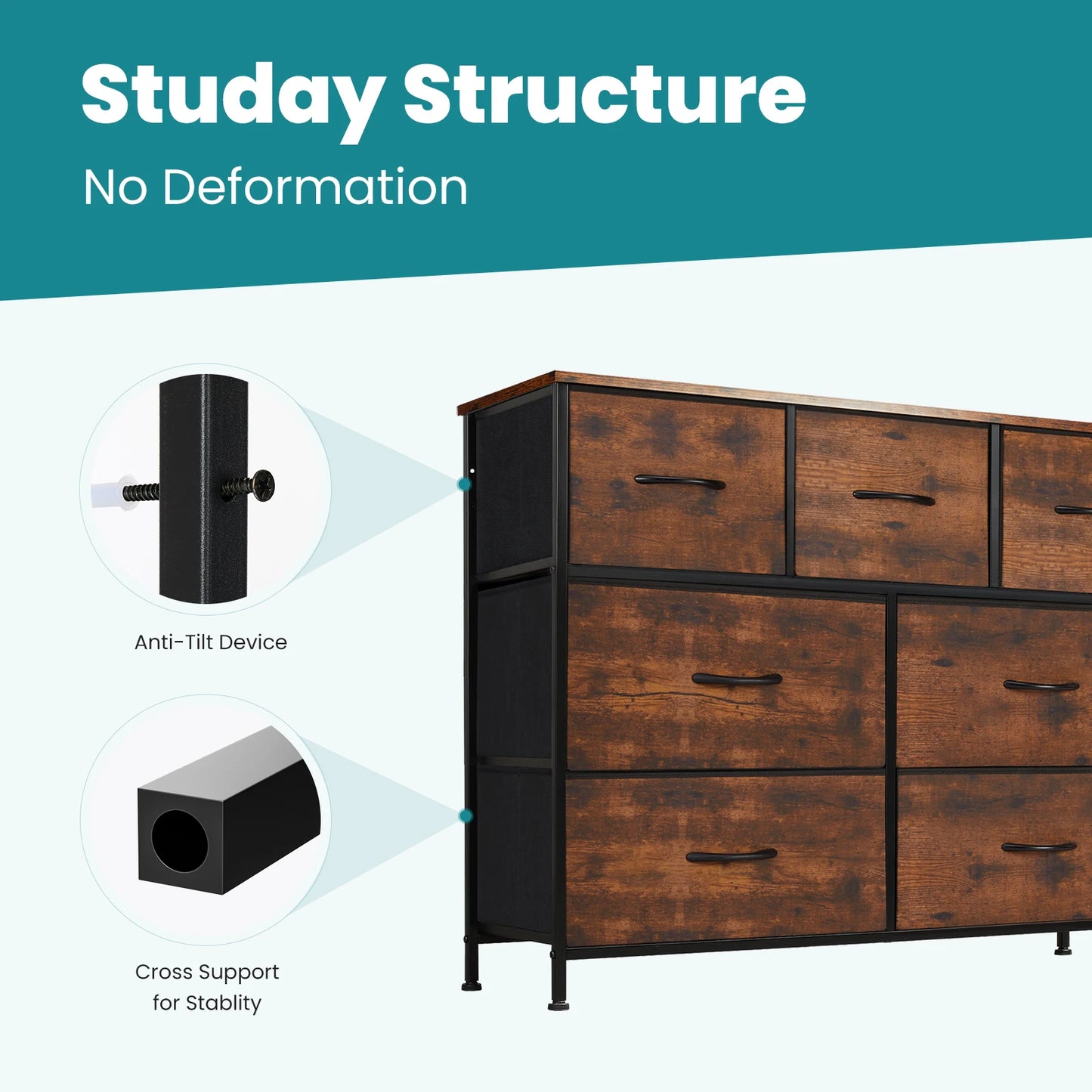 Modern 7-Drawer Fabric Dresser with Metal Frame