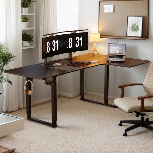 L-Shaped Corner Gaming Desk with Monitor Riser