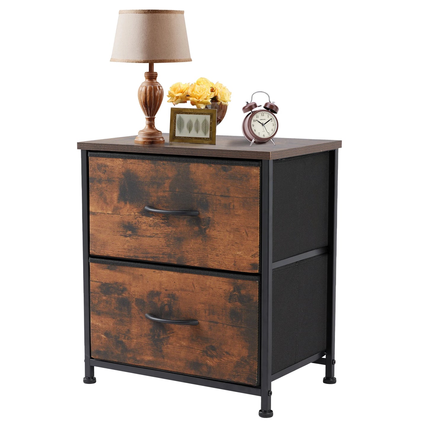 Modern 2-Drawer Nightstand with Fabric Drawers
