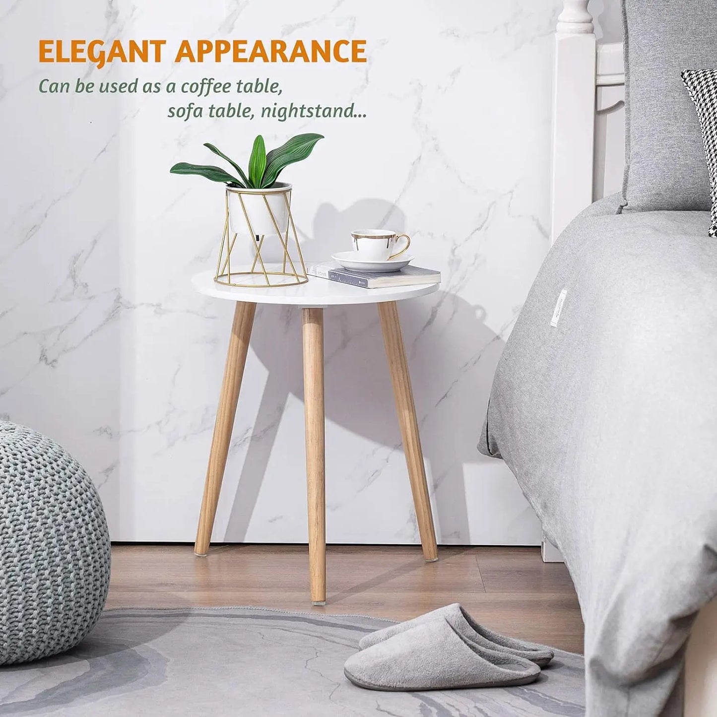 Modern Round Wooden End Table with Tapered Legs