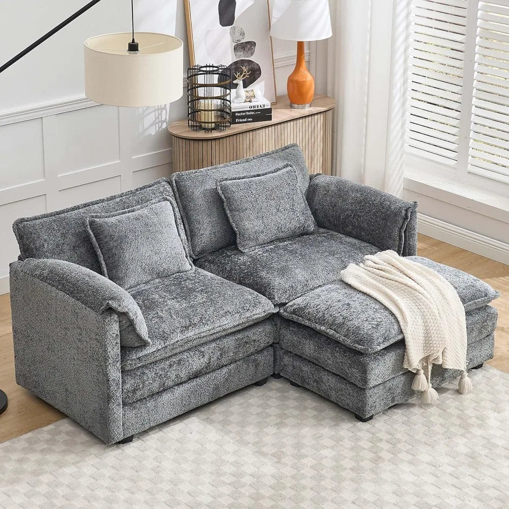 Chenille deep seat loveseat Sofa, Comfy Modular L Shaped Sofa for Living Room Bedroom Apartment, Gray