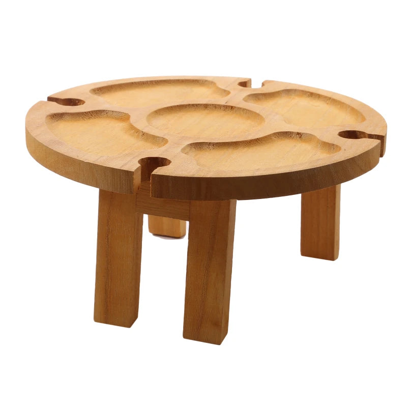 Portable Wooden Outdoor Wine Table with Snack Compartment