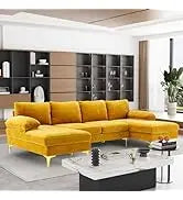 Emerald Green Velvet Sectional Sofa with Ottoman