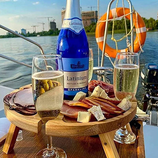 Portable Wooden Outdoor Wine Table with Snack Compartment