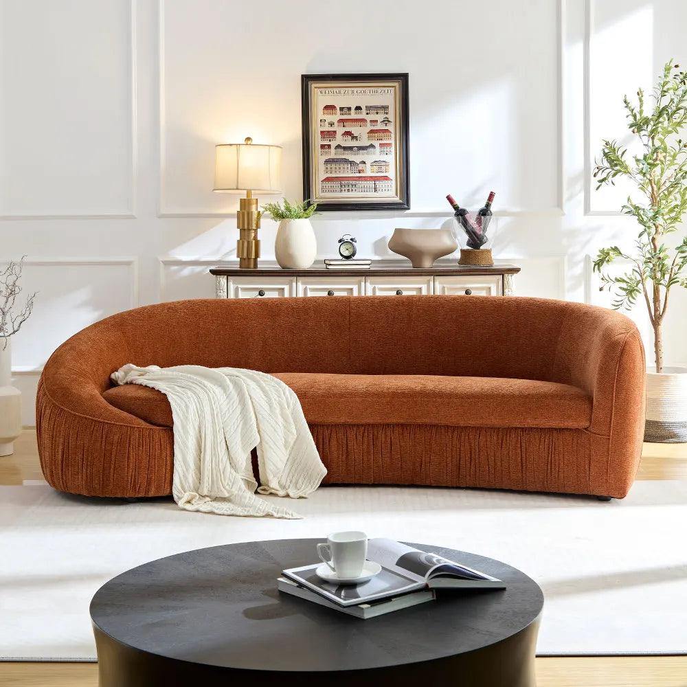 92.13 Inch Modern Design Curved Shaped Sofa Couch for Living Room,Upholstered Fabric 4-Seat Sofa No Need to Assembly Couch