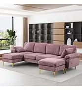 Emerald Green Velvet Sectional Sofa with Ottoman