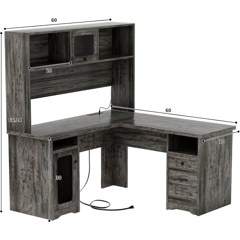 L-Shaped Desk with Hutch and Storage Cabinets