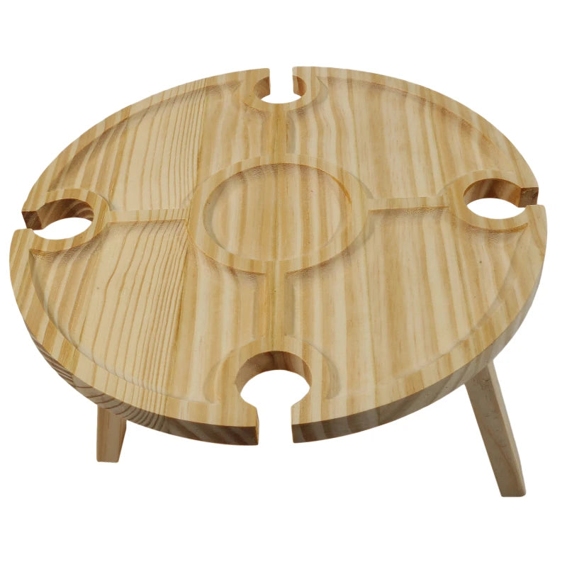 Portable Wooden Outdoor Wine Table with Snack Compartment