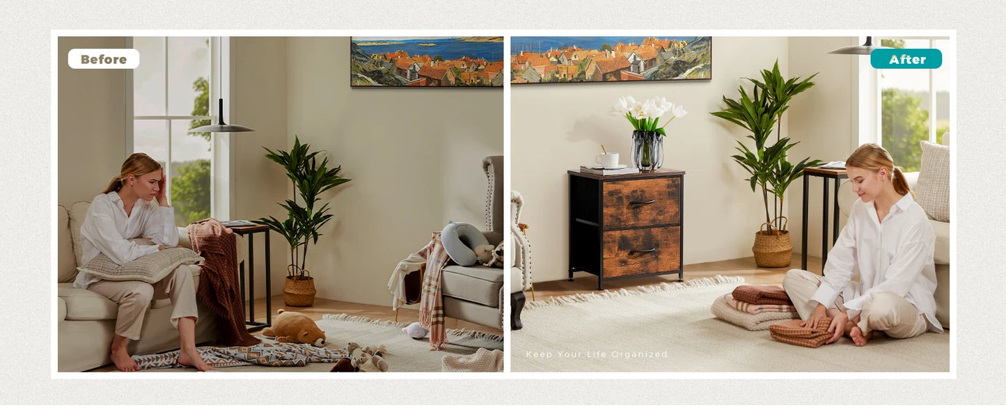 Modern 2-Drawer Nightstand with Fabric Drawers