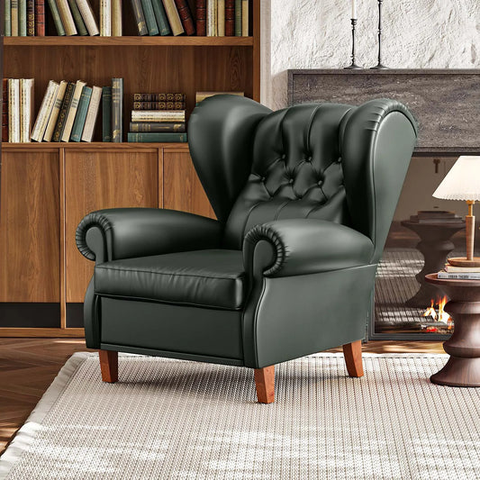 Traditional Wingback Leather Armchair