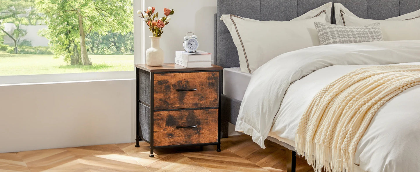 Modern 2-Drawer Nightstand with Fabric Drawers