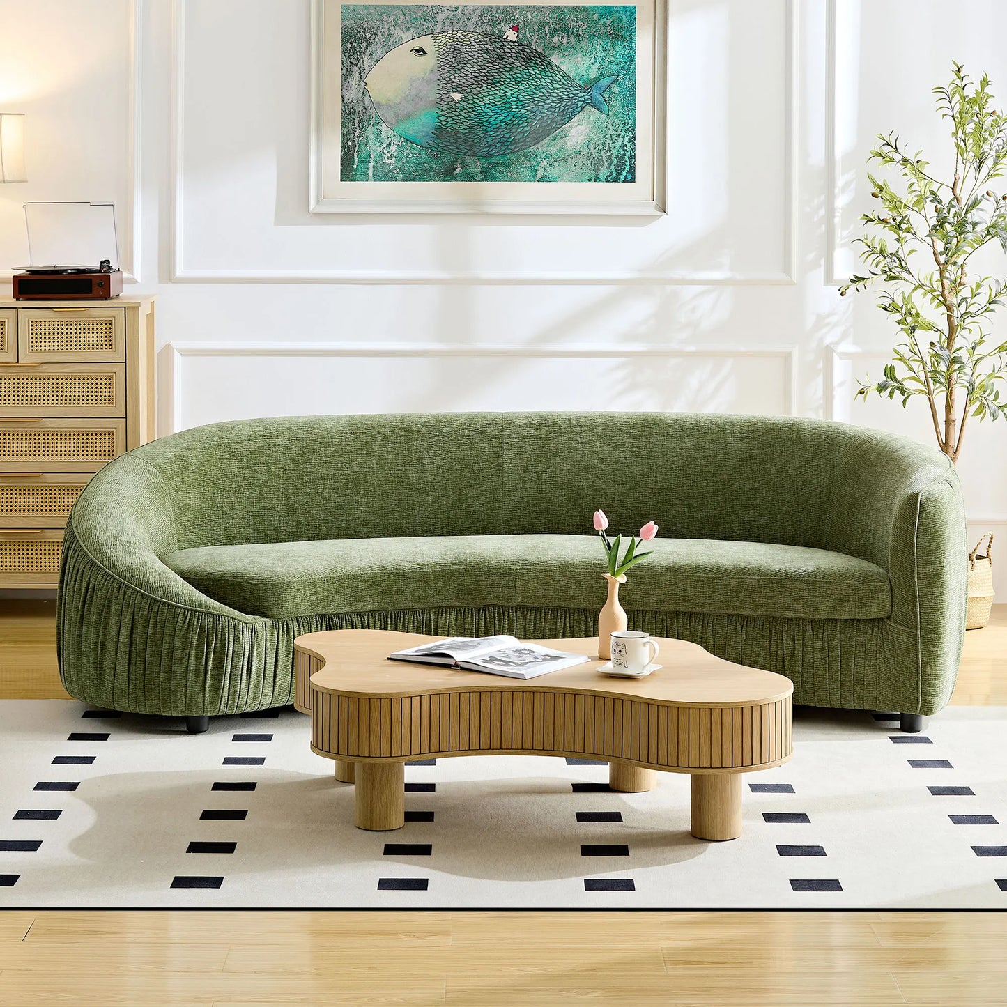 92.13 Inch Modern Design Curved Shaped Sofa Couch for Living Room,Upholstered Fabric 4-Seat Sofa No Need to Assembly Couch