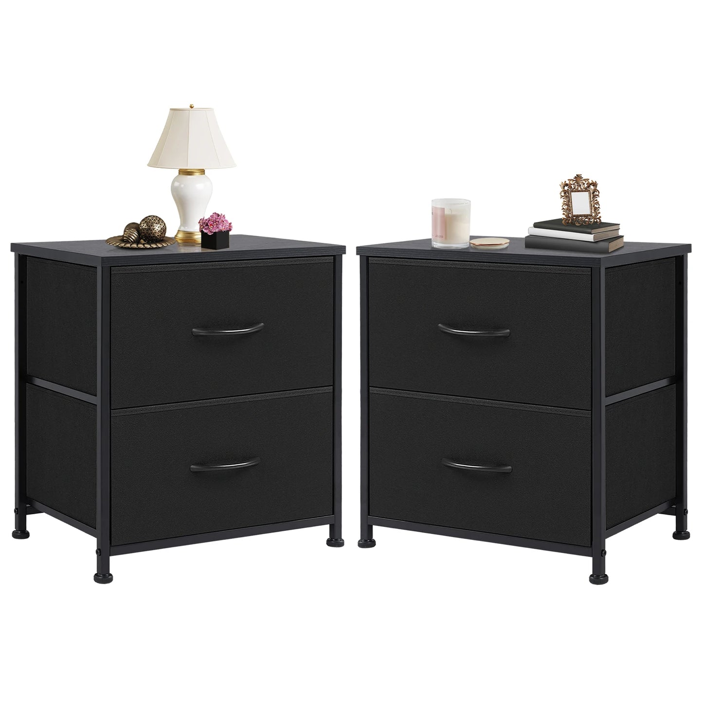 Modern 2-Drawer Nightstand with Fabric Drawers