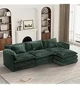 Emerald Green Velvet Sectional Sofa with Ottoman