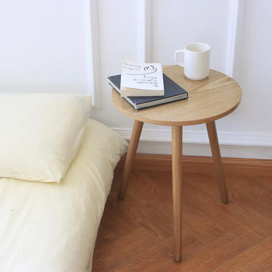 Modern Round Wooden End Table with Tapered Legs