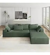 Emerald Green Velvet Sectional Sofa with Ottoman