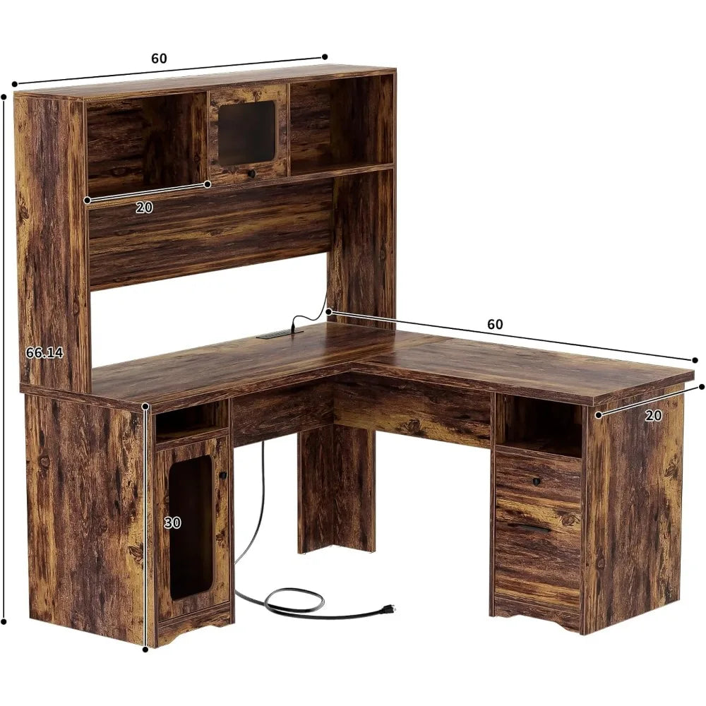 L-Shaped Desk with Hutch and Storage Cabinets