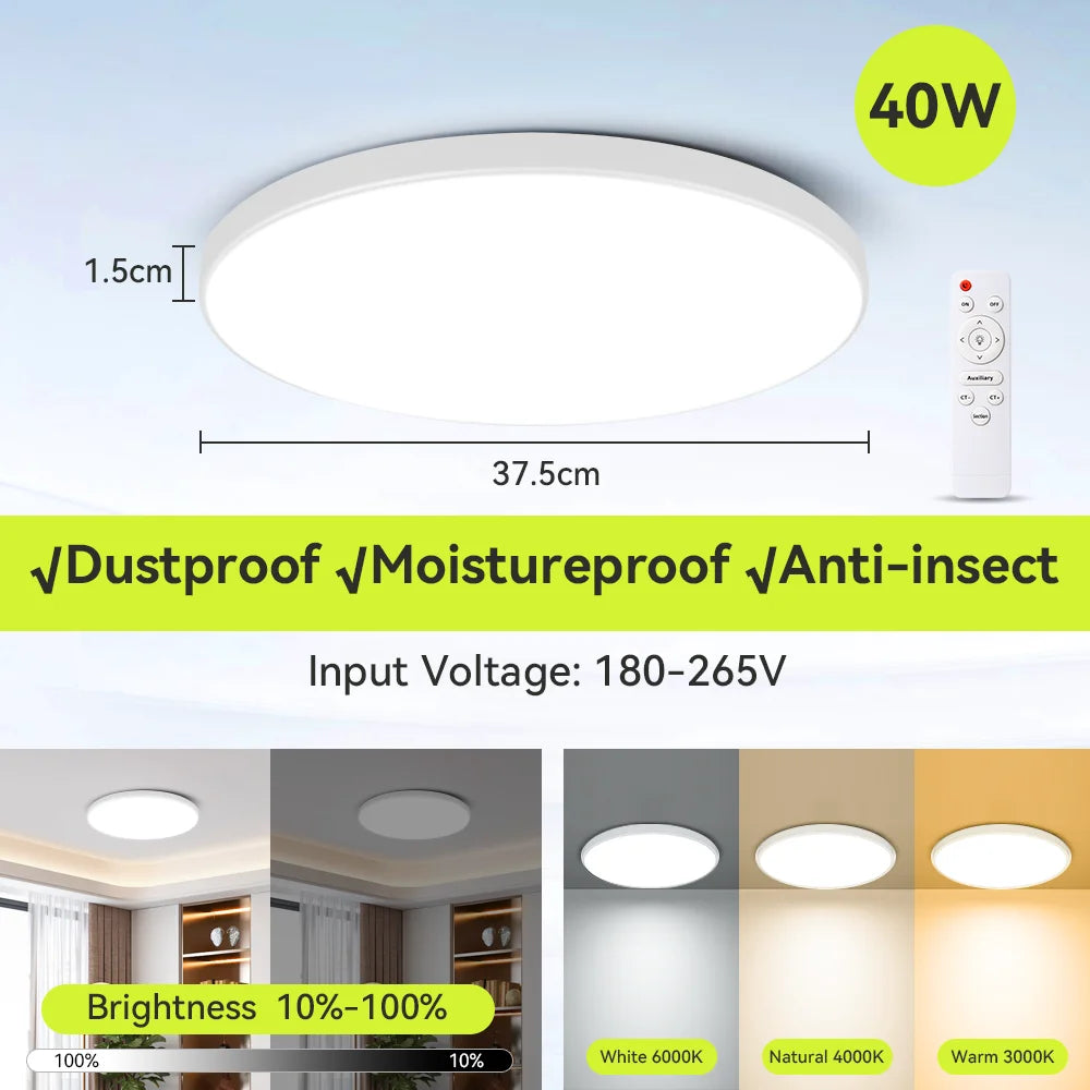 Modern Ceiling Lamps Remote Control Led Ceiling Light Dimmable 50W LED Panel Lamp Light Fixture for Kitchen Bedroom Living Room