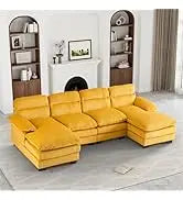 Emerald Green Velvet Sectional Sofa with Ottoman