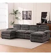 Emerald Green Velvet Sectional Sofa with Ottoman