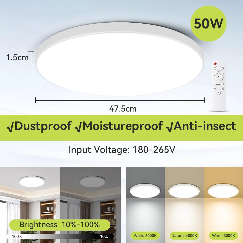 Modern Ceiling Lamps Remote Control Led Ceiling Light Dimmable 50W LED Panel Lamp Light Fixture for Kitchen Bedroom Living Room