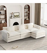 Emerald Green Velvet Sectional Sofa with Ottoman