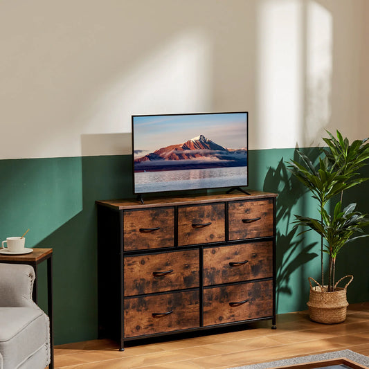 Modern 7-Drawer Fabric Dresser with Metal Frame