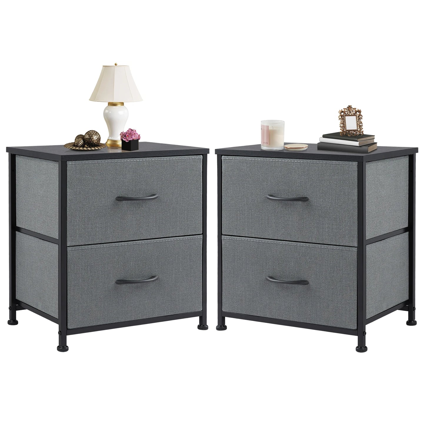 Modern 2-Drawer Nightstand with Fabric Drawers