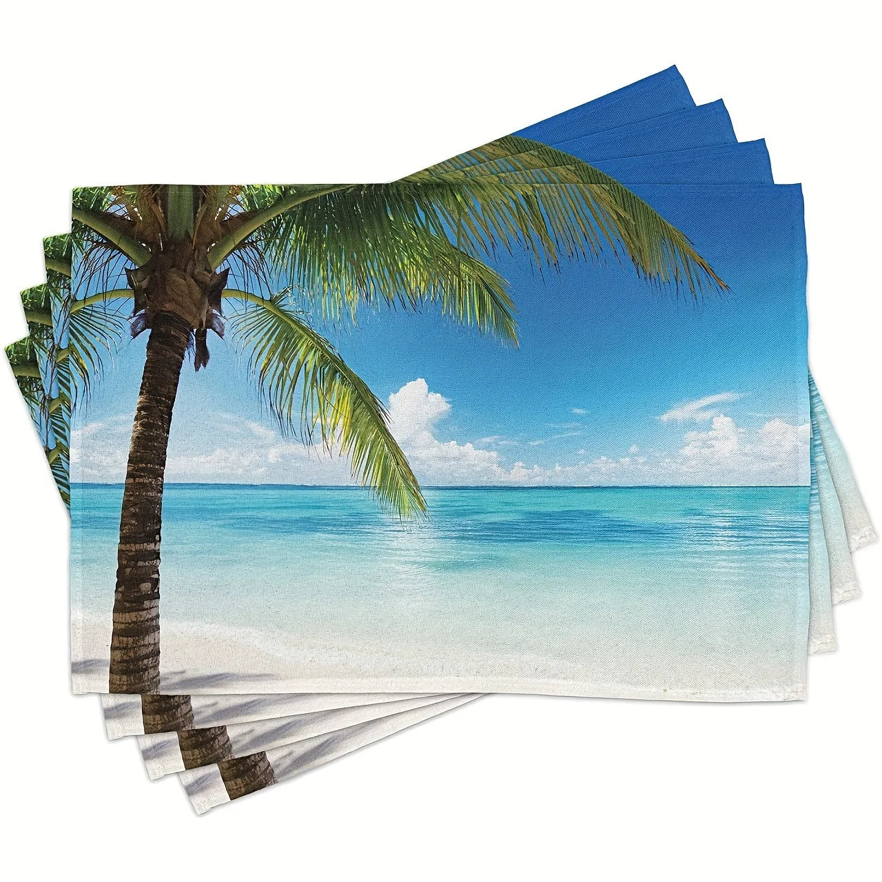 4pcs Tropical Beach Palm Tree Placemats Dining Table Decor Ocean Scene Kitchen Mat  For Home & Restaurant Outdoor Party Decor