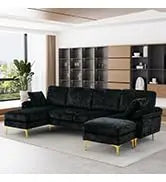 Emerald Green Velvet Sectional Sofa with Ottoman