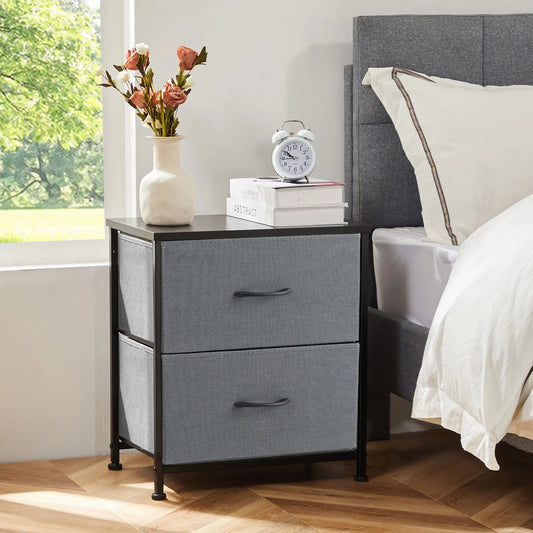 Modern 2-Drawer Nightstand with Fabric Drawers