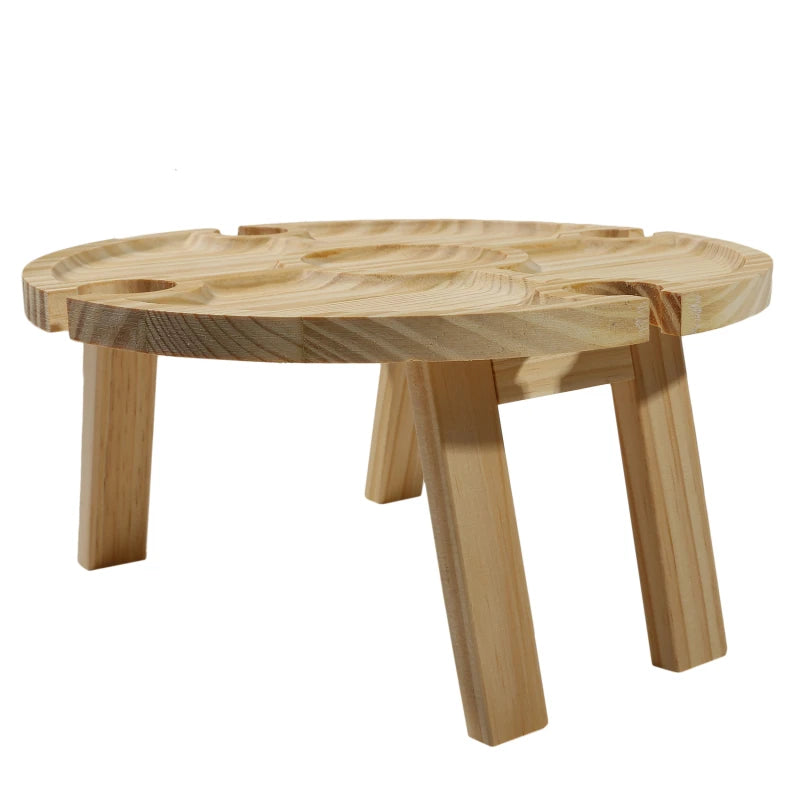 Portable Wooden Outdoor Wine Table with Snack Compartment