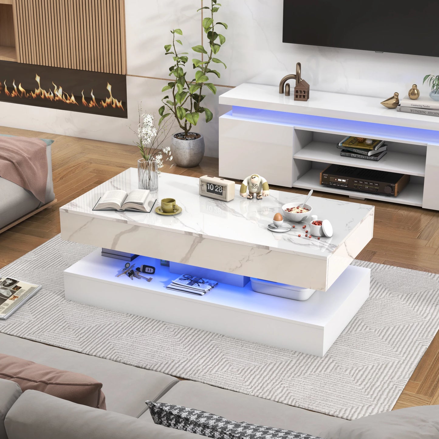 Modern White LED Coffee Table