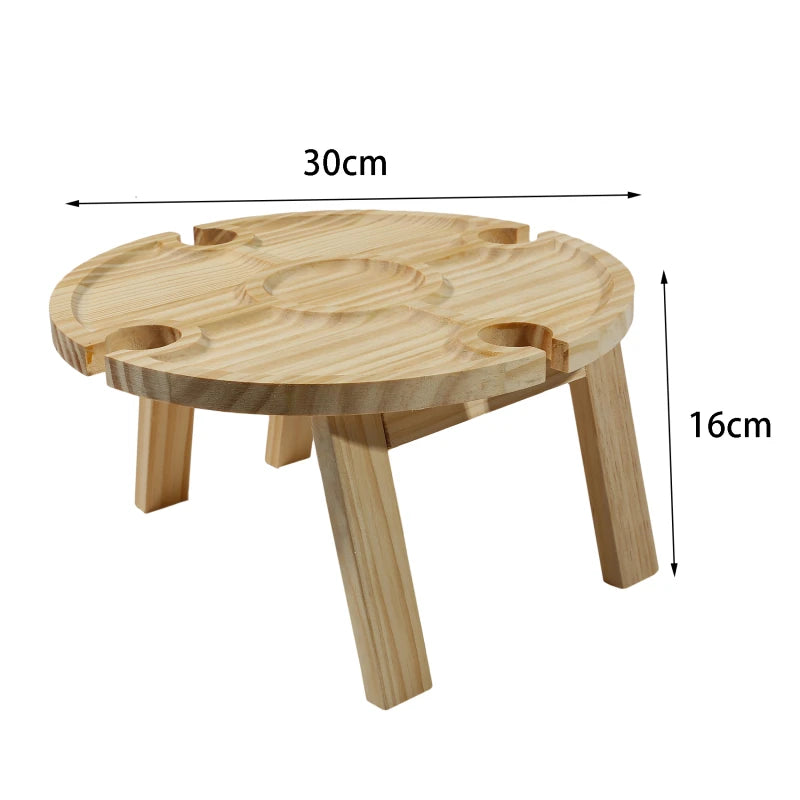 Portable Wooden Outdoor Wine Table with Snack Compartment