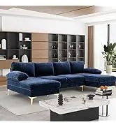 Emerald Green Velvet Sectional Sofa with Ottoman