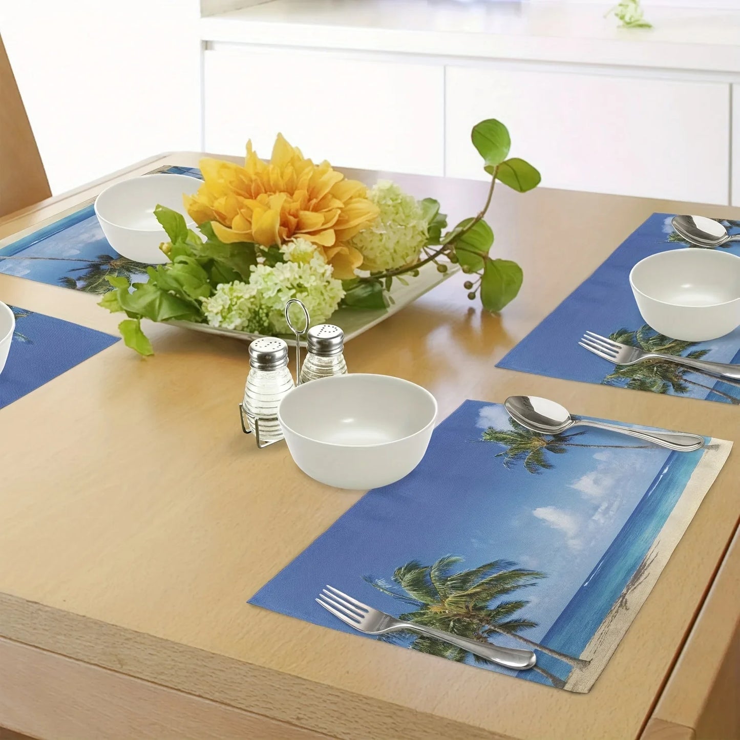 4pcs Tropical Beach Palm Tree Placemats Dining Table Decor Ocean Scene Kitchen Mat  For Home & Restaurant Outdoor Party Decor