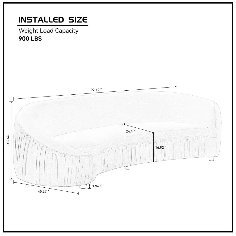 92.13 Inch Modern Design Curved Shaped Sofa Couch for Living Room,Upholstered Fabric 4-Seat Sofa No Need to Assembly Couch