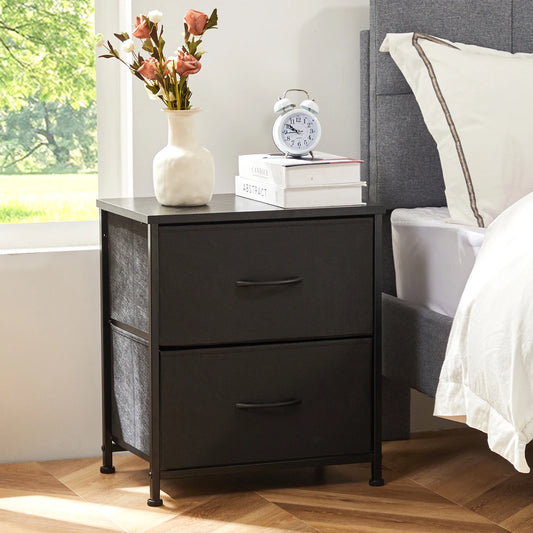 Modern 2-Drawer Nightstand with Fabric Drawers