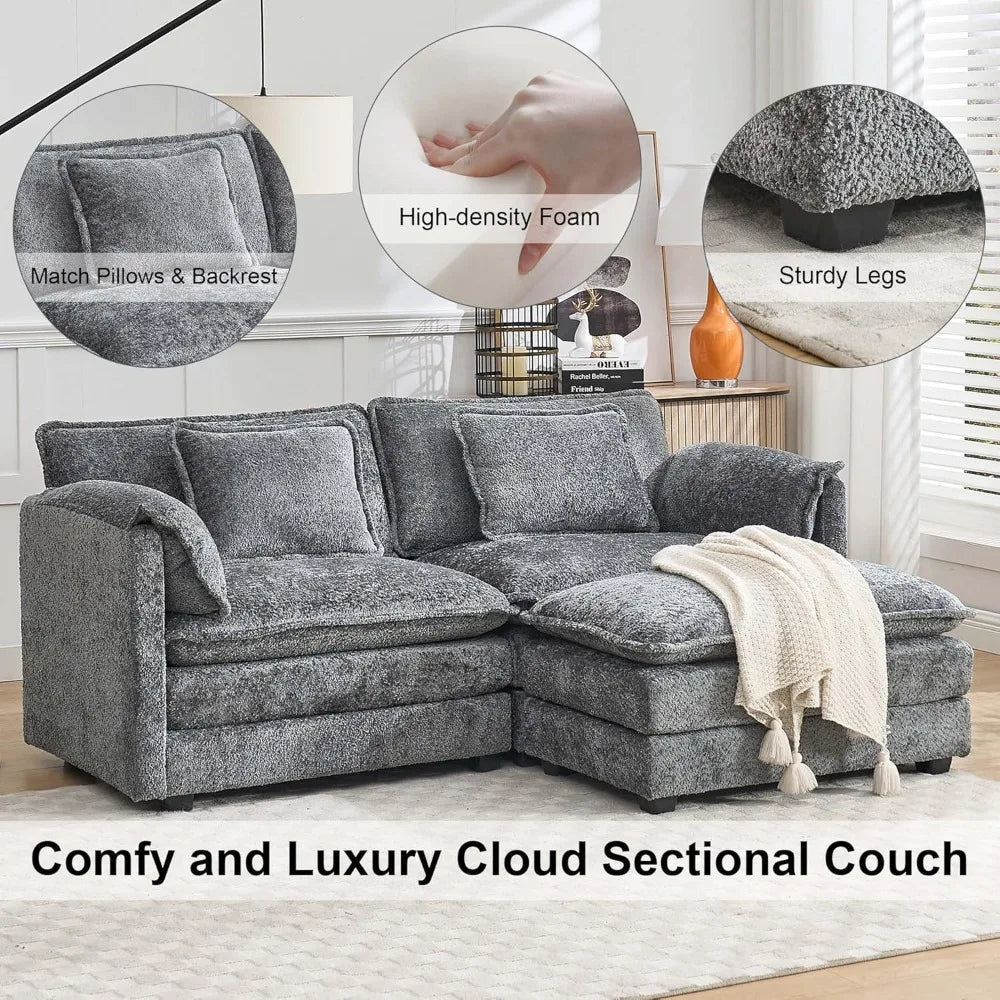 Chenille deep seat loveseat Sofa, Comfy Modular L Shaped Sofa for Living Room Bedroom Apartment, Gray