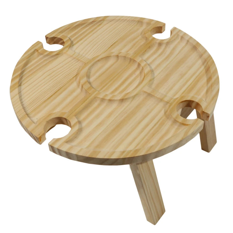 Portable Wooden Outdoor Wine Table with Snack Compartment