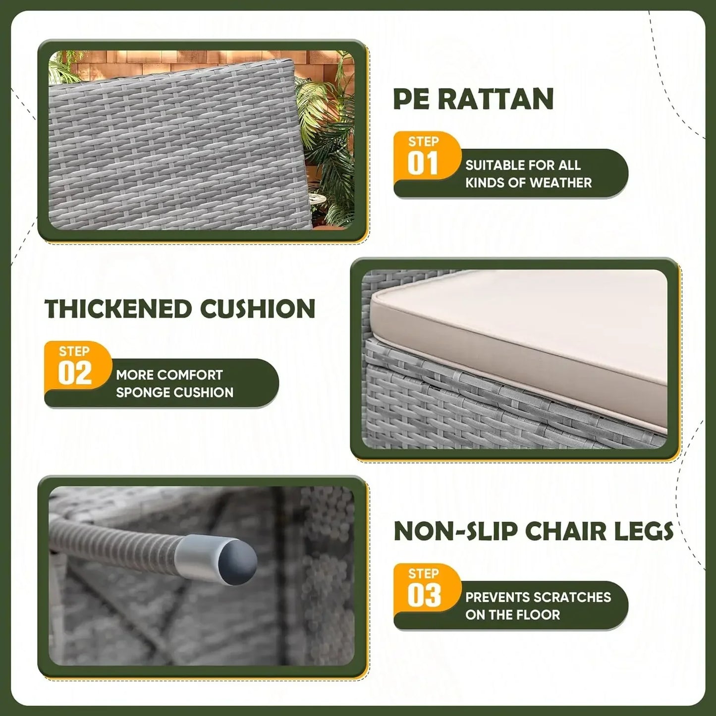Patio Conversation Set with Acacia Wood Top, Rattan Outdoor Dining Table and Chairs for Backyard, Garden, Deck
