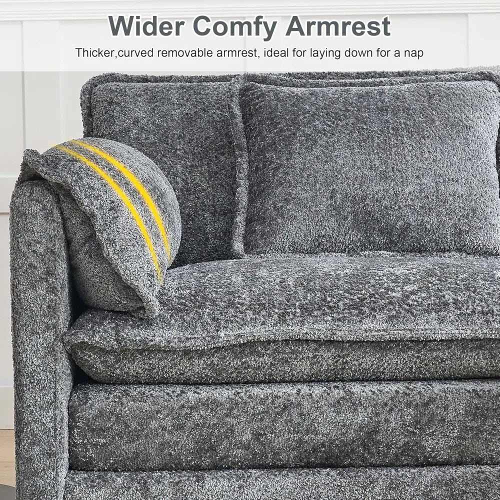 Chenille deep seat loveseat Sofa, Comfy Modular L Shaped Sofa for Living Room Bedroom Apartment, Gray