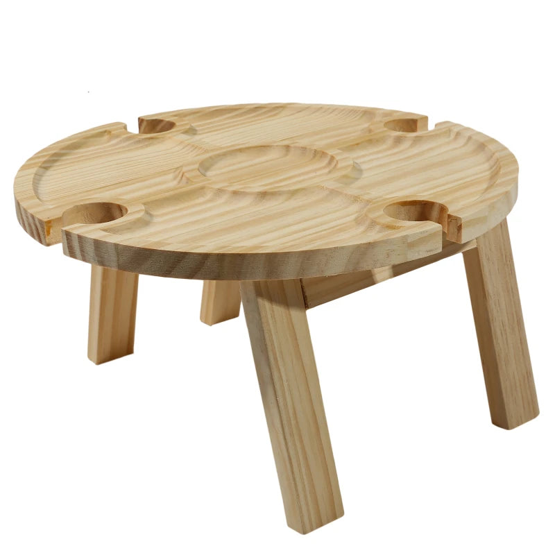 Portable Wooden Outdoor Wine Table with Snack Compartment