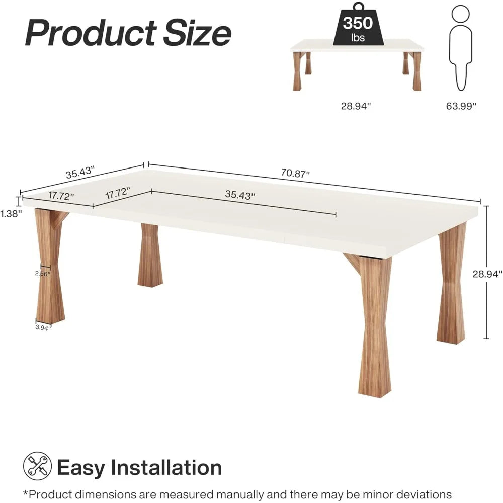 Modern Dining Table for 6-8 People, 71" Large Kitchen Table with Sturdy Legs, Rectangle Dinner Table Kitchen & Dining Room Furn