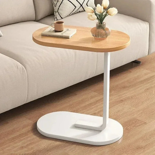 Modern C-Shaped Wood Top Side Table