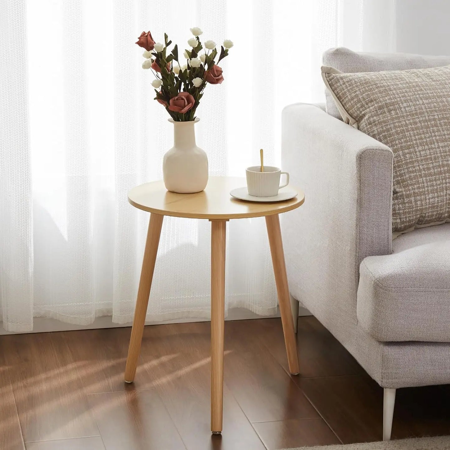 Modern Round Wooden End Table with Tapered Legs