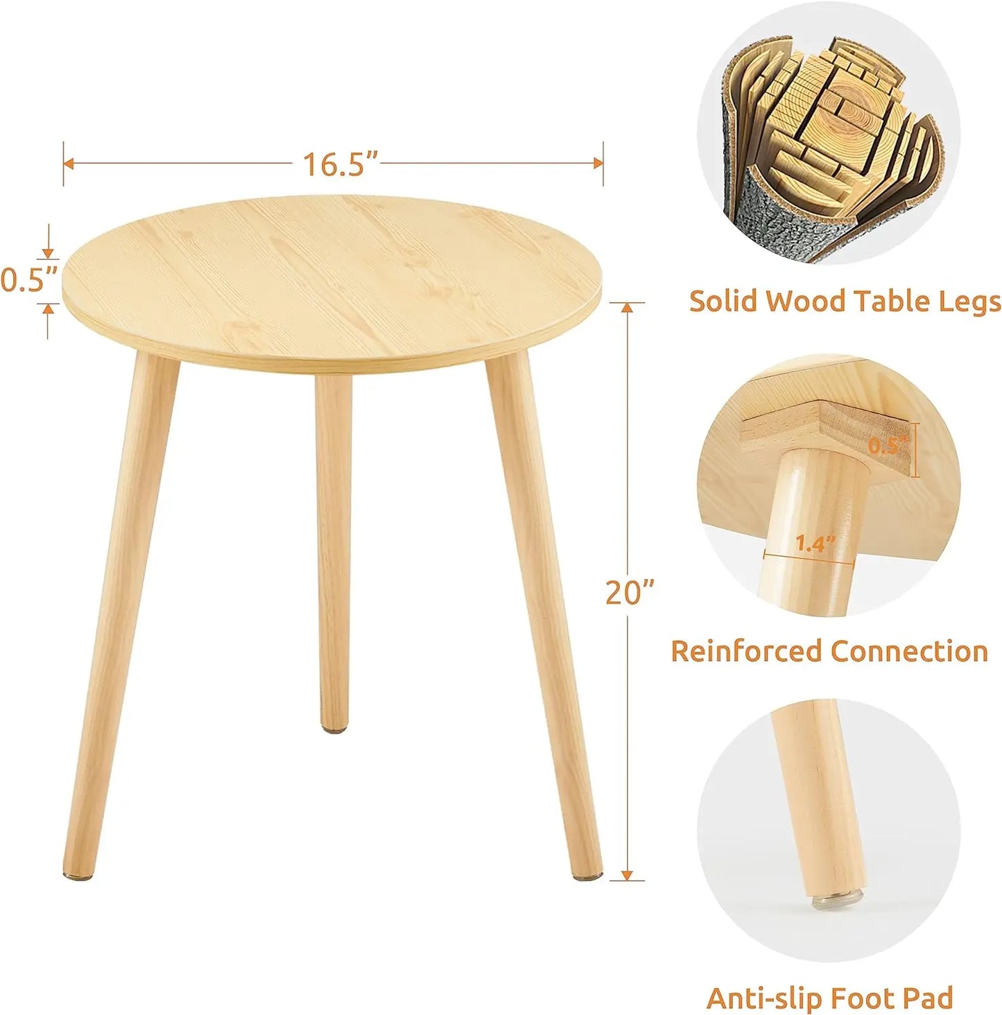 Modern Round Wooden End Table with Tapered Legs